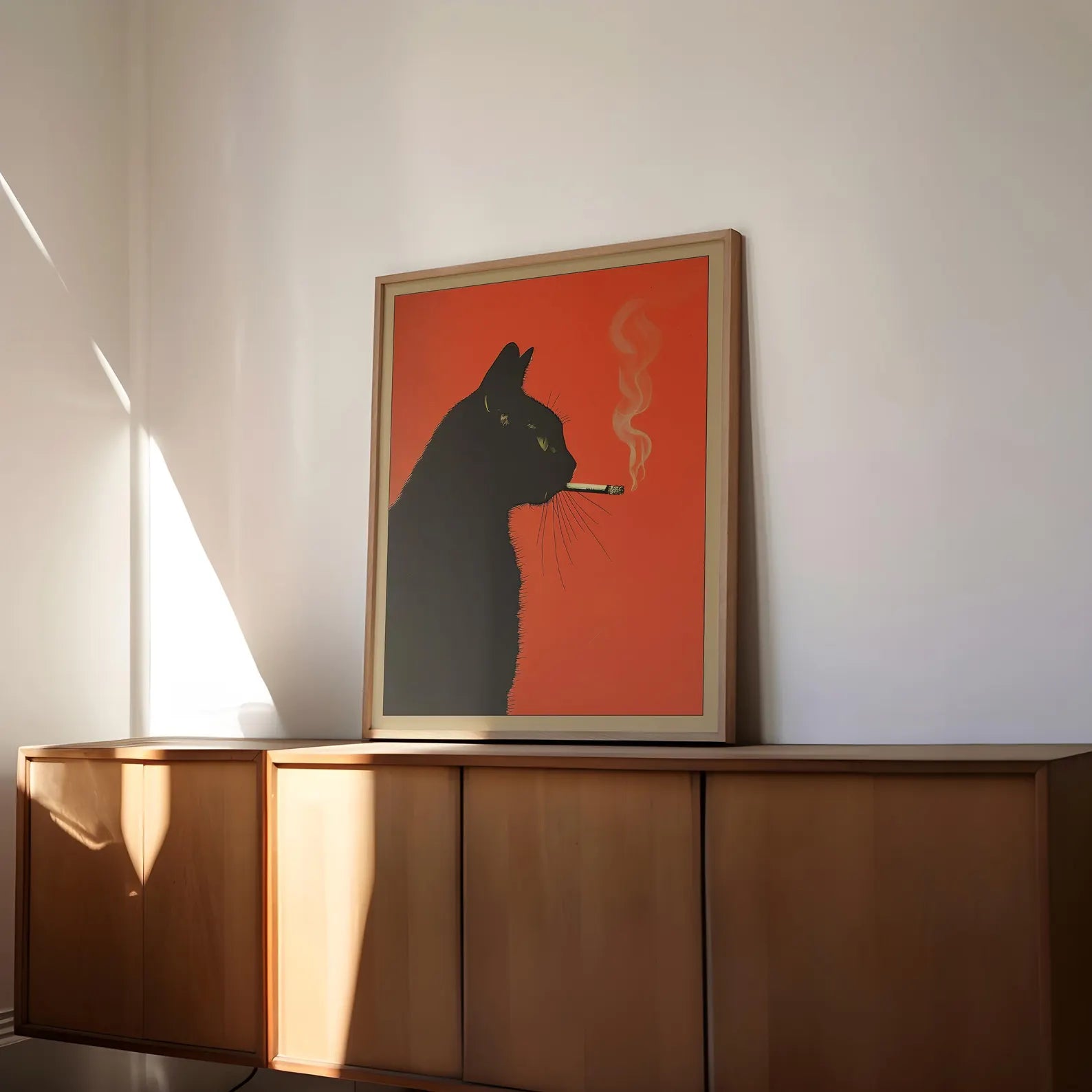 Black cat smocking. Vintage poster.