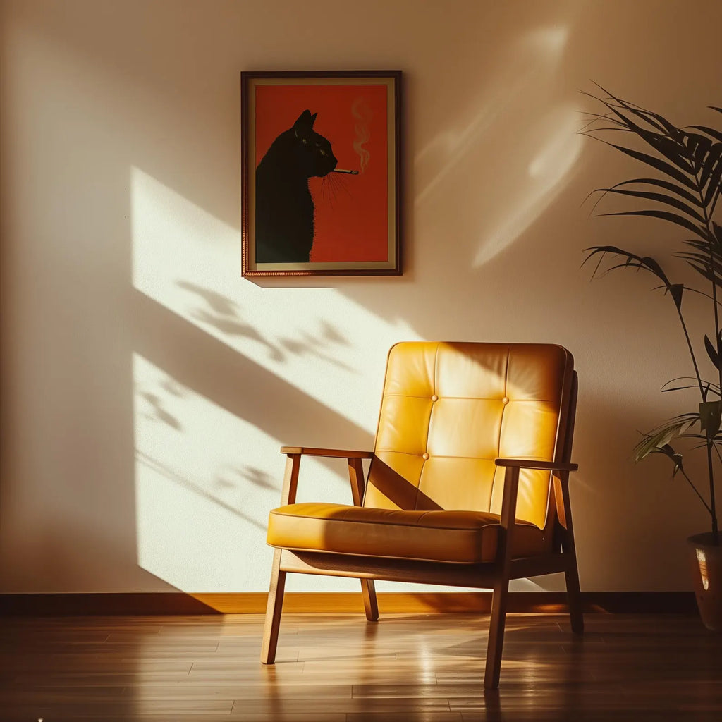 Black cat smocking. Vintage poster.