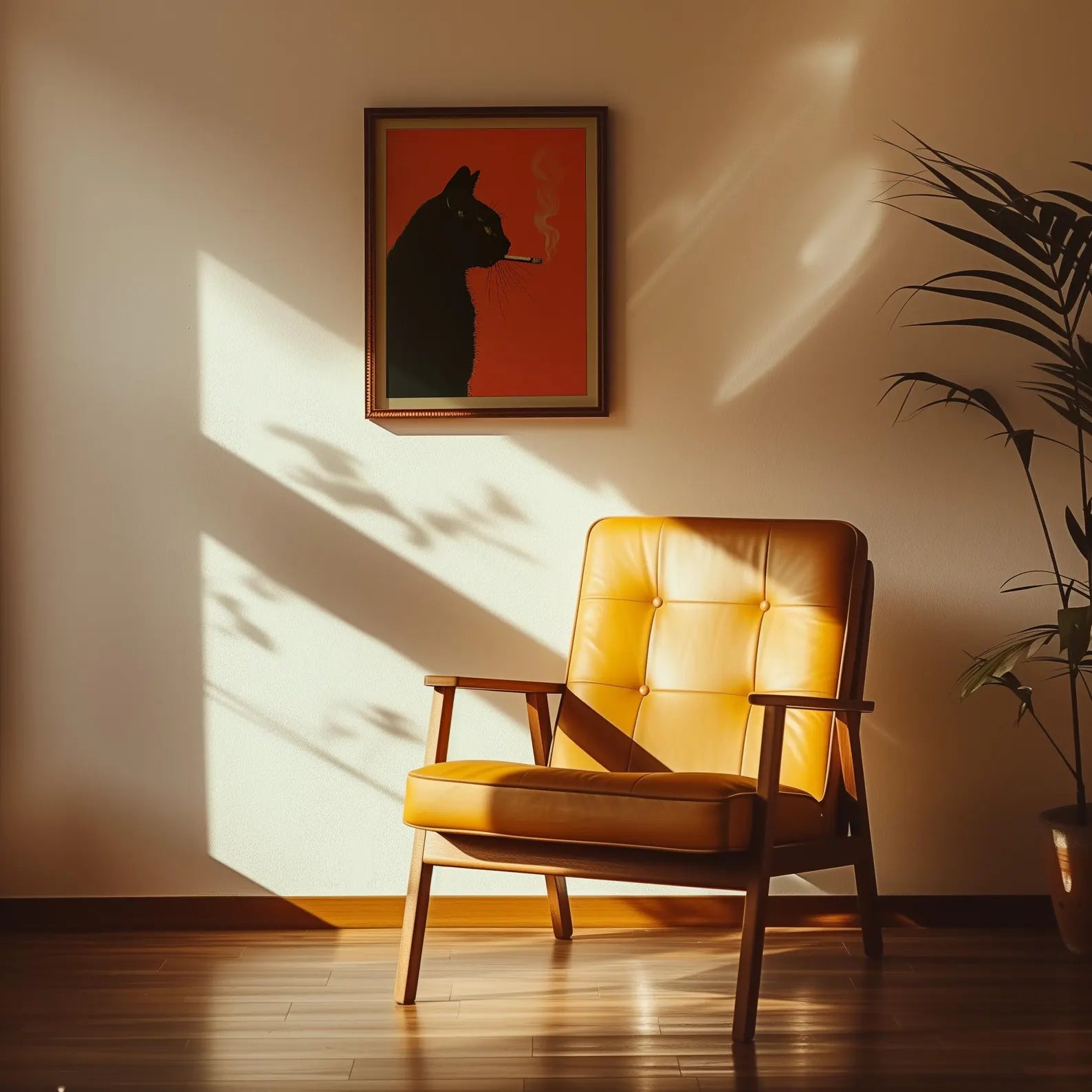 Black cat smocking. Vintage poster.